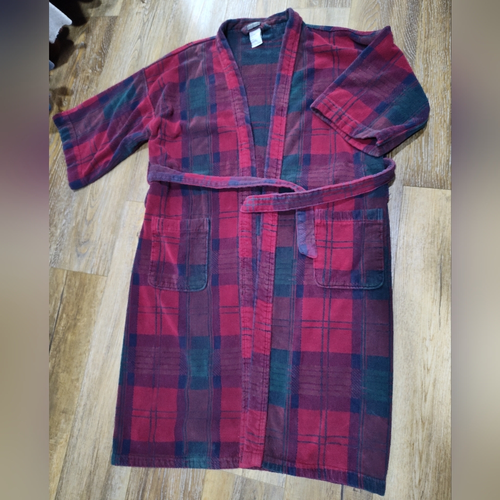 Vintage Knightsbridge 100% Cotton Tartan Plaid Shortsleeved Robe